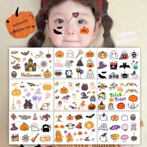 Halloween Tattoo Stickers Childrens Cartoon Cute Pumpkin Skeleton Face Patch Prank Little Ghost Bat Watermark Sticker