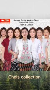 Atasan Kebaya Bordir Modern Fiora Bahan Silk Korea Premium Lengan 3/4 & Pendek