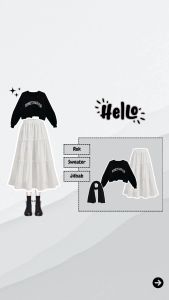 3in1 One Set ( Sweater Crop Wanita Rok Susun Basic & Jilbab Kekinian ) - KA084