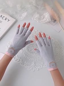 1Pair Anti UV Nail Gloves Fingerless Nail Art Gloves Cotton Sun Protection Gloves For Doing Manicure