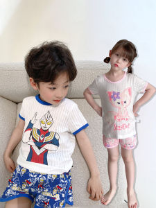 Childrens Summer Sleepwear Short Sleeve Thin Cotton Pyjamas Home Clothes Boys Girls Kids Baby Air Conditioning Clothes