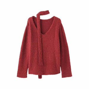 unifittoo | Red V-Neck Spring Knitwear Long Sleeve