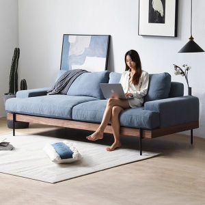 SHENGNIWEIER | Ghế Sofa Vải Linen Tháo Lắp Được Từ Gỗ Sồi Đậm Màu Cổ Điển