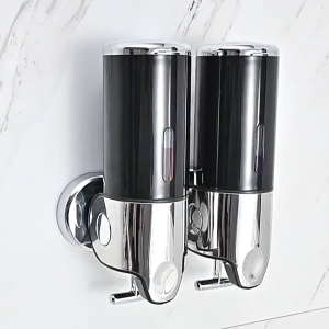 ที่กดสบู่เหลว 2 ช่อง ความจุ 500x2 มล.ขนาด 10x21.5x24 ซม.สีเงิน