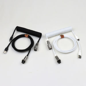 【LANO】Black White Red Type-C to USB Double-Sleeved Coiled Mechanical Keyboard Cable Detachable Connector for Mechanical Keyboard