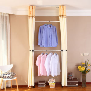 Cloth Wardrobe Simple Wardrobe Fabric Steel Frame Organizing Cabinet Indoor Bedroom Storage Cabinet Double Pole Hanger Floor Coat Rack