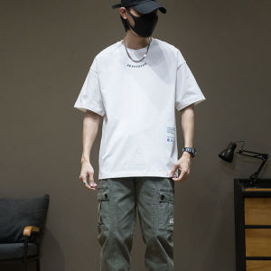 Loose Mens Short Sleeve T-Shirt round Neck Summer New Style Casual Fashion Top Three-Piece Set Comfortable Breathable Cotton