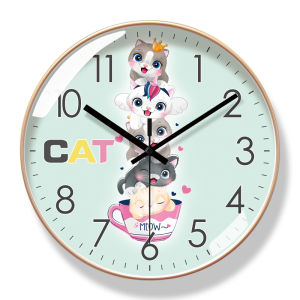 Modern Fashion Cat Theme Quartz Clock Early Education Silent Wall Clock PVC Material round Shape Battery Powered Living Room Decor