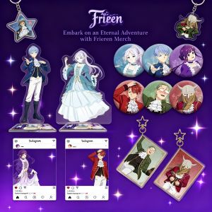Bandai | Frieren Beyond Journeys End Anime Merchandise Acrylic Stand Double Flash Badge Transparent Card Keychain Collectible Gift Hot