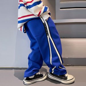 Boys Casual Sports Pants Side Stripe Mid-Term Children Straight Leg Cotton Blend Fabric Spring Autumn Korean Style Leisure Trousers