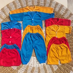 18 Pcs Paket Ekonomis Baju dan Celana 0-3 Bulan Seri Merah Kubus Biru