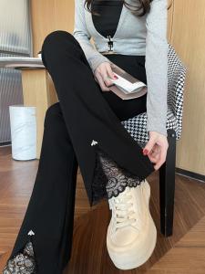 High Waist Flared Pants Womens Black Slimming Nine Points Casual Trousers Commute Style Korean Simple Design Elastic Waist