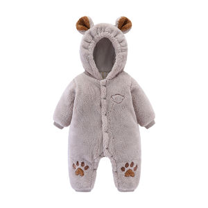 Baby Cashmere Jumpsuit Mens and Womens Baby Hooded Jumpsuit Thickened Cotton-Padded Clothes Coral Fleece Cute Rompers Winter Clothes