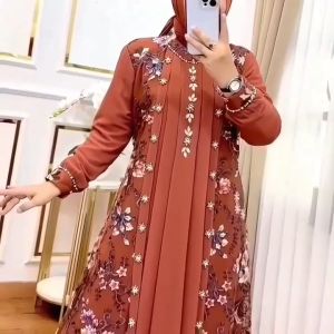 Gamis Lebaran Jumbo Viral Kanaya Dres Ceruty Babydoll Mix TIle Garden M L XL XXL 3XL Dress Kondangan Wanita Elegan Baju Seragaman Pengajian Ootd Hijab Remaja Kekinian