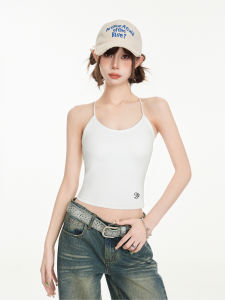 American Style Spicy Girl White Sleeveless Strap Vest Women Summer Backless Slimming Design Short Top Fashionable Commute