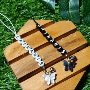 Tali strap Gantungan HP Kamera Flashdisk Tas Aksesoris HP request nama hitam putih kupu kupu lonceng