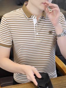 HENGYUANXIANG | Hengyuanxiang Mens Slim Fit Polo Shirt Short Sleeve Striped T-Shirt Fashionable Summer Cool Feeling Light Weight Diamond Studded