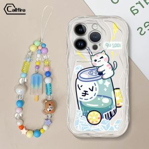 Callfire gợn sóng trường hợp đối với Infinix thông minh 8 TECNO Spark 10 Pro TECNO Spark 20 20c Spark Go 2024 POP 8 4G Ốp điện thoại dễ thương ngày hè nước giải khát mèo vỏ với kẹo Vòng đeo tay