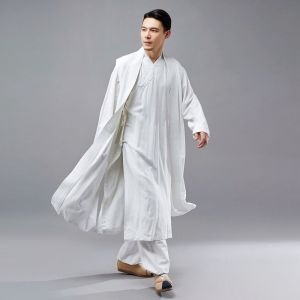 Chinese Style Mens Cotton and Linen Long Long Shirt Spring Tang Suit Long Vest Blouse Casual Long Vest Retro Cardigan Han Dynasty