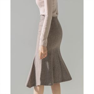 PIAOYA | Design Elegant High Waist Slim Fit Wool Blend Hipline Flared Skirt