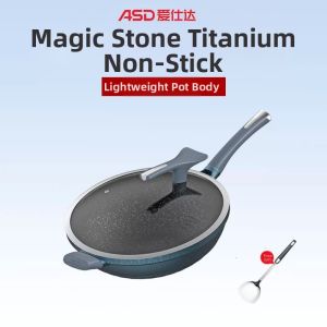 ASD | Magic Stone Non-Stick Wok No Oil Household Gas Stove Flat Bottom Pot ASD CL32F2Q Aluminum Alloy Pan for Gas And Induction Stoves