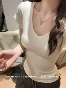 Áo Thun Cổ Chữ V Mát Mẻ Mùa Hè Cho Nữ Dáng Ôm Vừa Vặn Tay Ngắn Chất Liệu Cotton Thường Ngày Phong Cách Ngọt Ngào