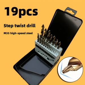 19PCS Gold-Toned Step Drill Bits HSS Grooved Hole Drilling Tools Straight Shank Twist Drills for Metal & Aluminum Processing
