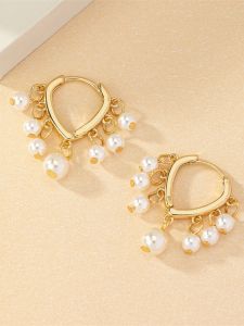 ต่างหูไข่มุกรูปหัวใจสไตล์ฮ่องกง ดีไซน์เรียบง่าย สไตล์เจ้าหญิง ต่างหูแฟชั่นสำหรับผู้หญิง ต่างหูแบบห้อย ต่างหูแบบห่วง