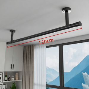 Black Stainless Steel Clothes Drying Rod Balcony Top Mount Wall Fixed Clothes Drying Rack Tube Single Rod Hoist down Lighting Rod