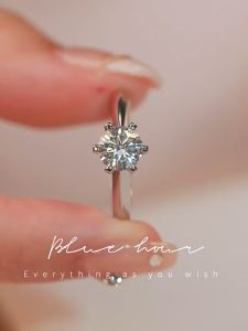 100% Original Italian 92.5 Sterling Silver Ring Woman Moissanite Brick White Sapphire Six Claw Wedding Ring/Adjustable