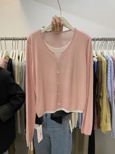 Fake Two-Piece Knitted Sweaters Womens Long-Sleeved Early Spring 2024 New Arrival Fashionable Stylish Wear Wear Thin Inner Match Chic Tops