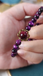 Vòng tay phong thủy đá Mắt Hổ màu tím size hạt 6 li (có xử lý) phối charm bọc đá kiểu hoa mai kiều diễm hợp mệnh Hỏa Thổ | Hoa Minh Gem