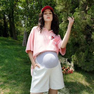 Maternity Shorts Summer Thin Knitted Casual Outerwear Large Size Summer Pregnancy Pants Short Set Sportswear Comfortable Cotton Polyester