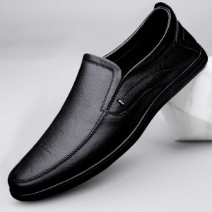 Mens Casual Leather Slip-On Driving Shoes Soft Bottom Business Casual Style Autumn Winter Fashion Single Shoes for Men
