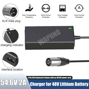 54.6V 2A 3 Pin XLR Battery Charger for 48V Electric Wheelchair Mobility Scooter E-Bike Lithium Battery Charger EU US Plug