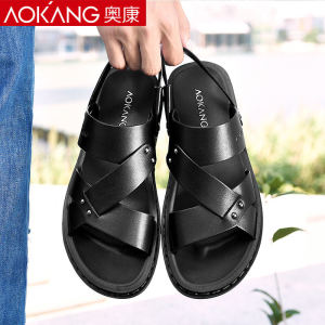 Dép Đi Biển Da Thật Aokang Mùa Hè 2025 Dép Đi Biển Đế Mềm Thường Ngày Cho Nam Đế Xuồng Lót Da Bò Thoáng Khí