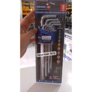 HL Premier Kunci L Bintang Panjang Set Lubang 9Pcs T10-T50 Tempered Torx Key Set