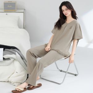 Bộ đồ ngủ nữ MiiOW làm bằng vải cotton ngắn tay quần dài mặc ngoài được