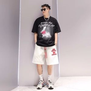 Extra Large 300 Pounds Mens Cotton Short Sleeve T-shirt Loose Fit Summer Trendy Top Printed Casual round Neck Thin Fabric