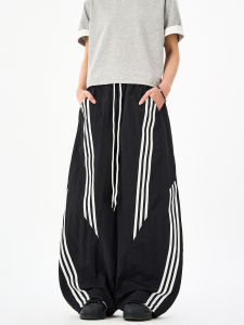 Woostop | American Retro Striped Cut Loose Fit Cargo Paratrooper Pants