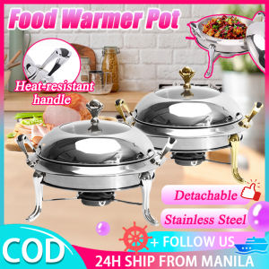 Round Food Warmer With Cover Stainless Steel Buffet Warmers Sets Chafing Dish Food Tray 18/24/28CM Catering Supplies Buffet Display Pot Alcohol Stove With Anti-Scalding Handle For Party Hotel Catering