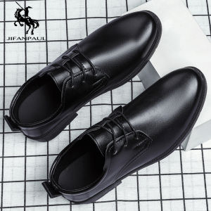Casual Leather Shoes Mens Wedding Party Increase Height Soft Bottom Business Formal Shoes round Toe Derby Style Plain Color