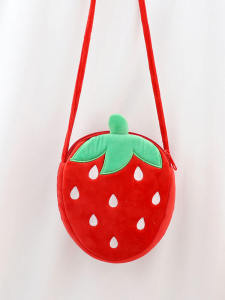 กระเป๋าคาดเอวผ้าขนแกะสีแดงลูกแพร์สำหรับเด็ก กระเป๋าใส่เหรียญสตางค์เด็กน่ารัก กระเป๋าสะพายข้างผู้หญิง กระเป๋าสะพายข้างผ้าขนแกะสำหรับเด็กผู้หญิง