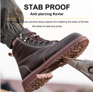 QINHUIZE Safety shoes high-top waterproof microfiber leather protective shoes mens anti-smashing anti-piercing steel toe cap work shoes