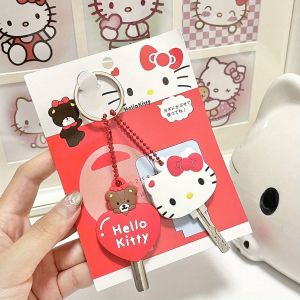 Sanrio | Kawaii Bag Charm Pendant Adorable Cat Head Keychain Creative Silicone Key Fob Decor Funny Accessories Gift for Women Girls