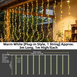 ANQIYUE | Solar Willow Curtain LED Flashing String Lights