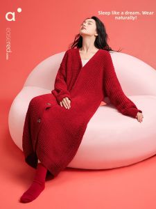 Warm Semi-fleece Red Robe for Women