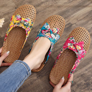 Dép Đi Trong Nhà Mùa Hè Bằng Rơm Tre Thoáng Khí Nhẹ Co Giãn Chống Trượt Dễ Vệ Sinh Cho Nữ Dép Đi Trong Nhà Bằng Vải Cotton