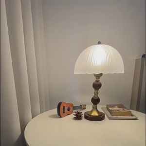 Retro Bedside Light Luxury Bedroom Table Lamp Wood Nordic Table LampGlass Wooden Base Creative Night Light