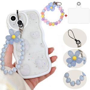 Universal Mobile Phone Lanyard Colored Flower Beads Phone Straps Wrist Hand-held Chain Anti-Lost Cell Phone Case Cute Lanyard Key Pendant